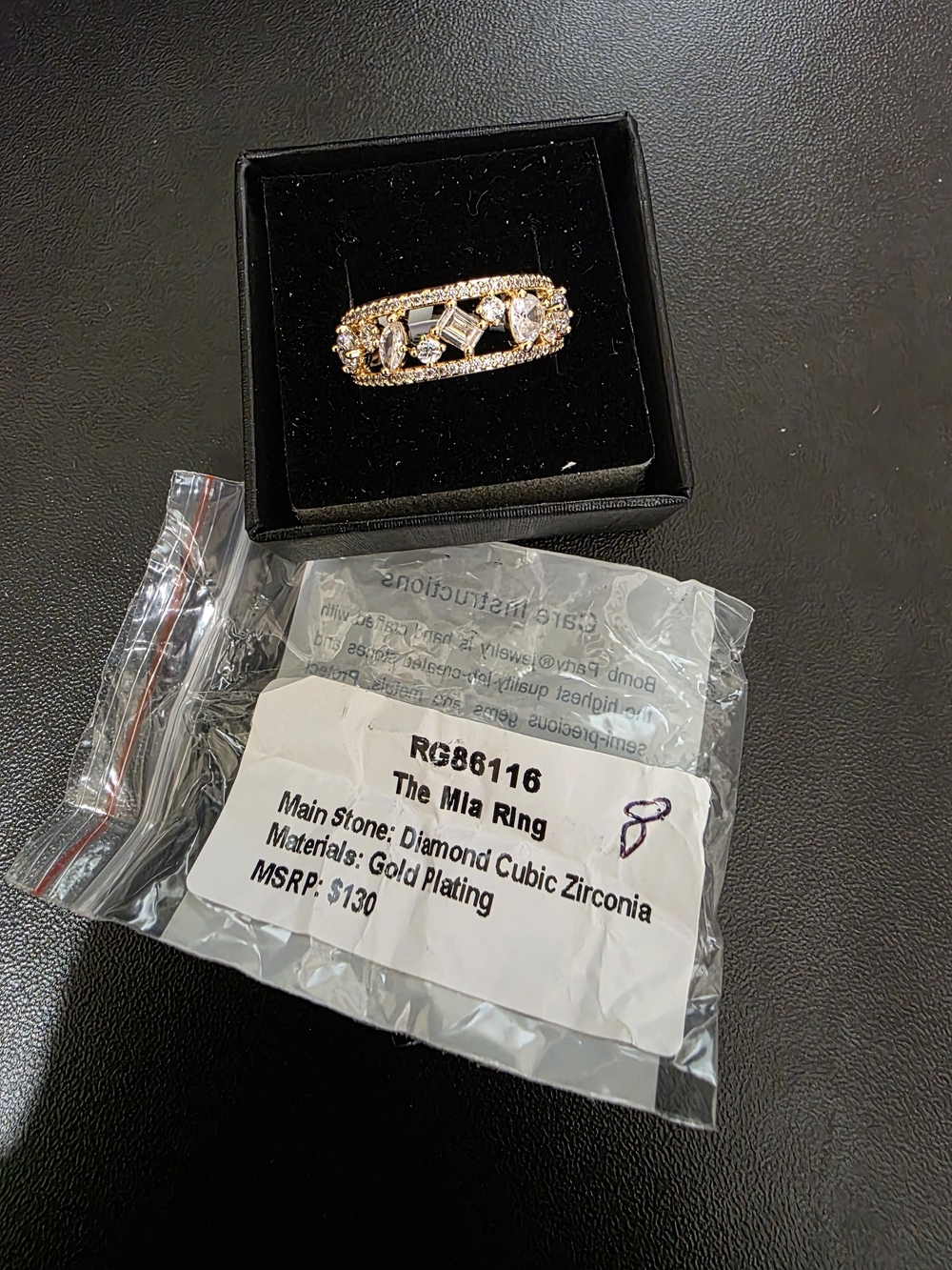 Mia Ring Gold Plated Ring With Clear Cubic Zirconia - Size 8
